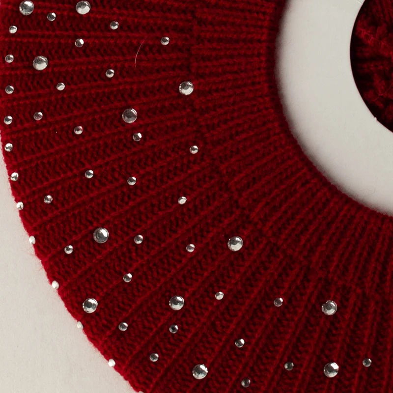 Handmade Women Rhinestone Beret Adult Knitted Stripe Solid Hat Female Ladies Warm Flexible Berets Girls Lady Casual Bonnet 250120