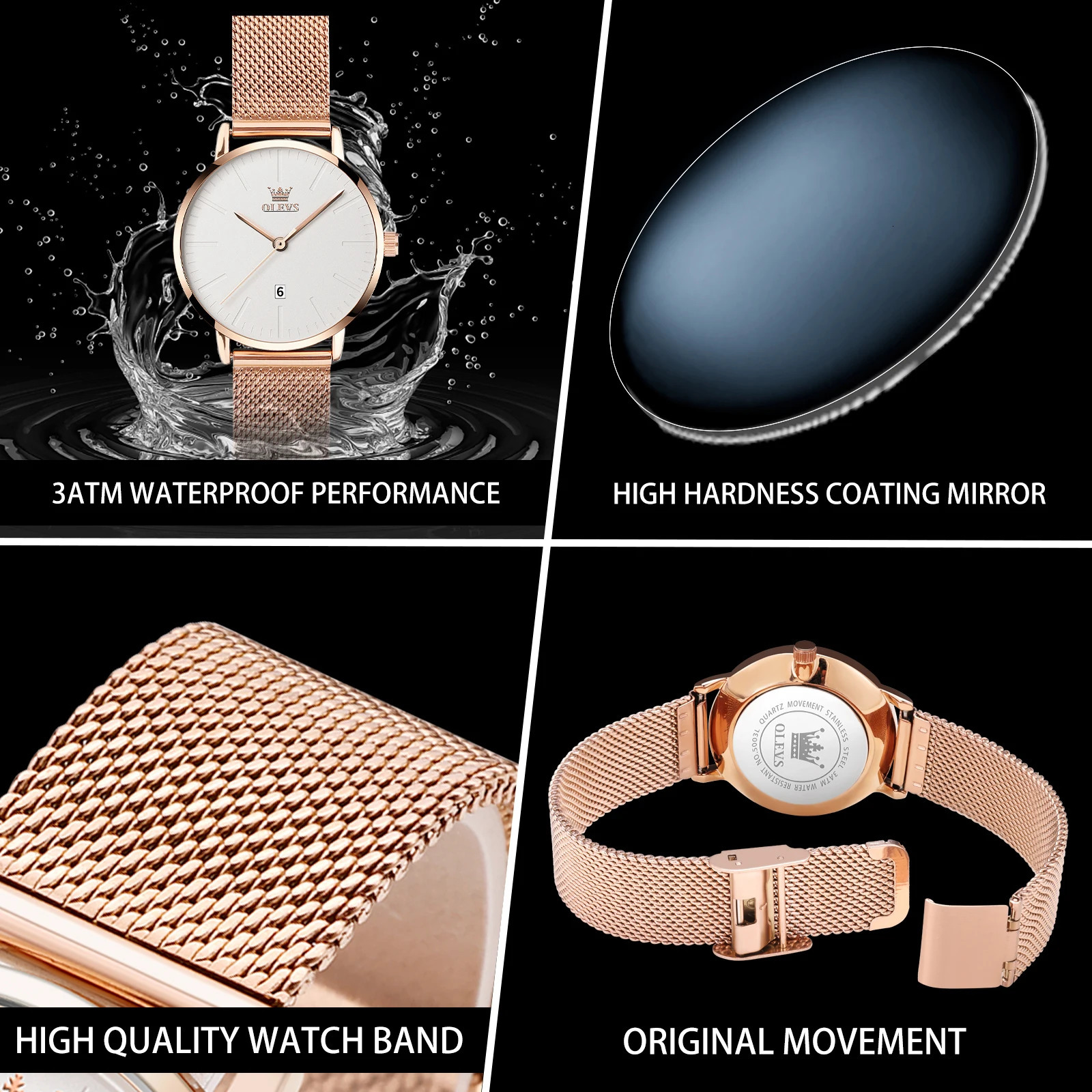 OLEVS Fashion Watch for Women Rose Gold Waterproof Quartz Ladies Wristwatch Original Simple Womens Watches Montre Femme 250121