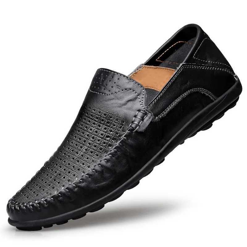 Men Leather Casual Shoes Autumn New Fi Luxury Brand Moccasin Comfortable Breathable Boat Driving Brown Leather ShoesXJ250118