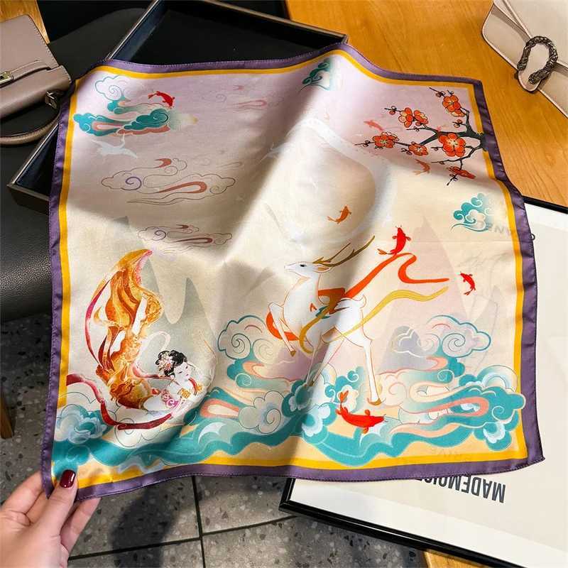 %Silk womens scarf high-quality luxury 53cm square scarf oil painting style neck hair wrist bandage tie Shls design W250118