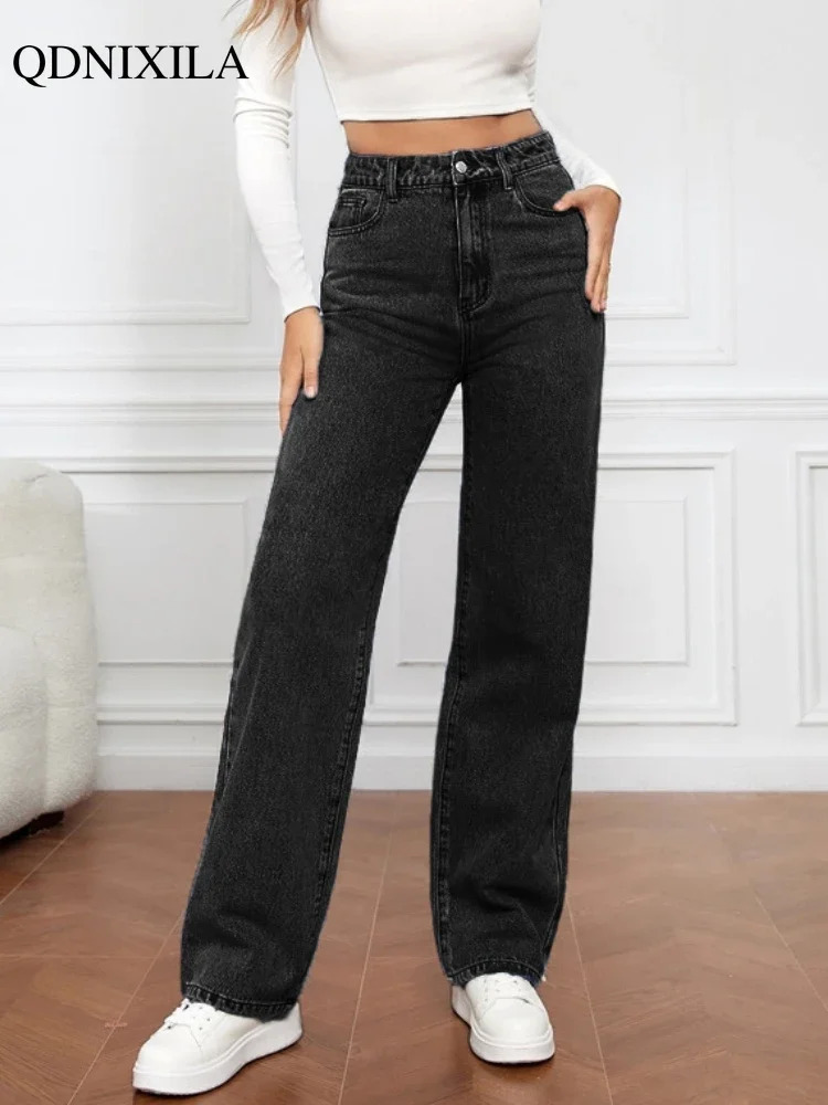 Spring Autumn Womens Jeans High Waist Washed Fashion Straight Trousers Korean Casual Streetwear Denim Pant for Women 250122