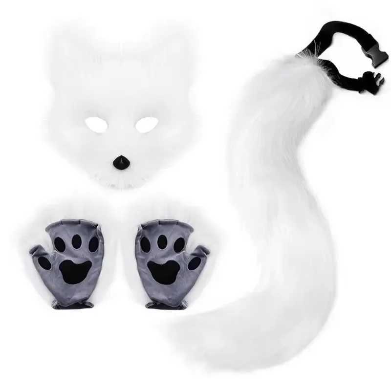Foxes Mask+Tail +Gloves Set Halloween Cosplays Costume Accessory Theme Party Dress Up Props Carnival Party Costumes Accessories W250117