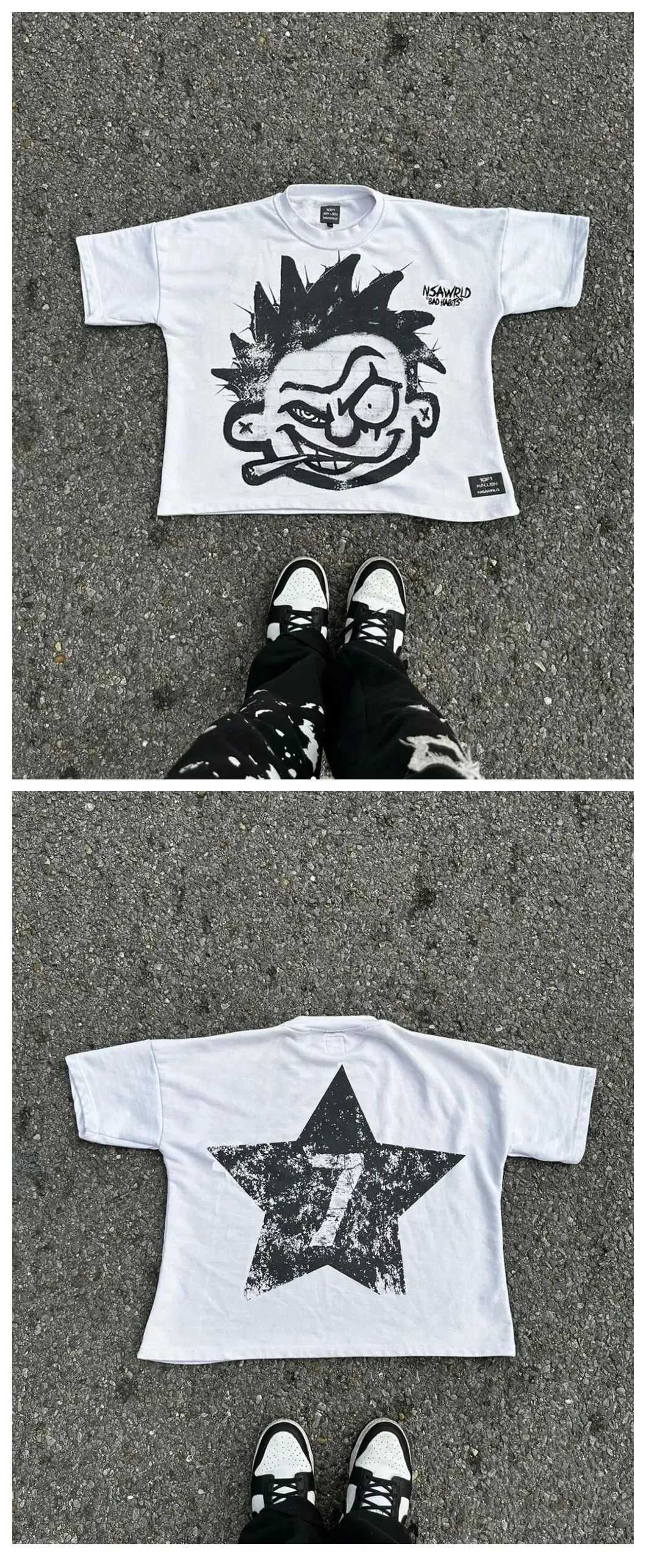 2024 Y2K mens streetwear womens cartoon graphic printed short sleeved Harajuku hip-hop trend new oversized T-shirt W250117
