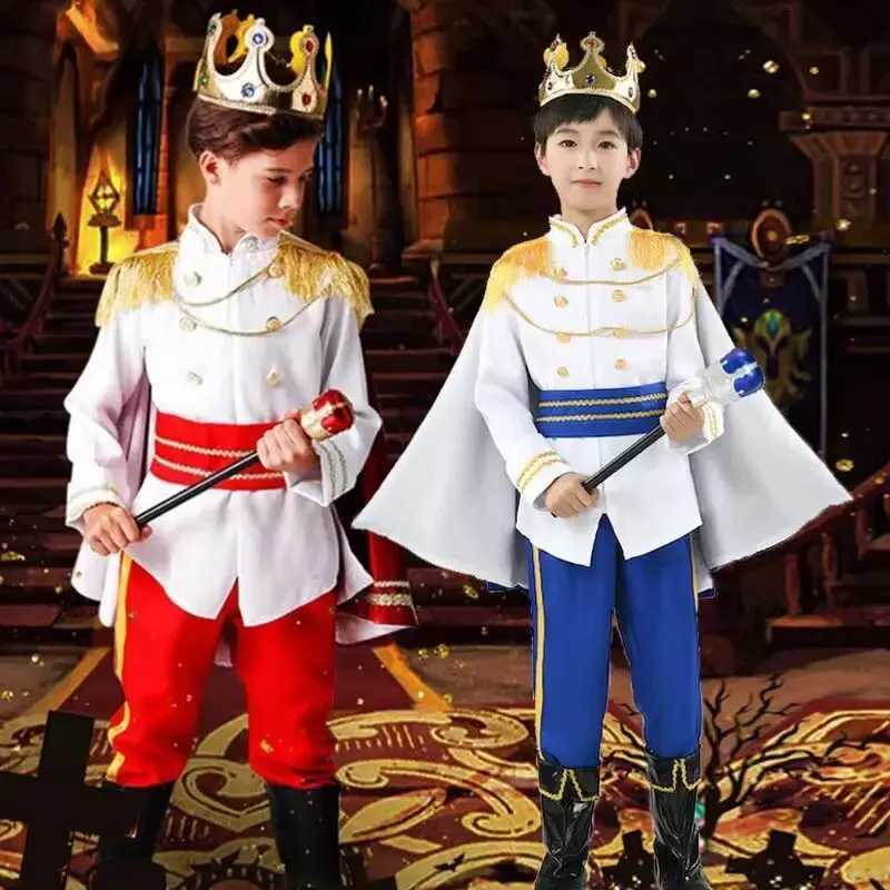 7 Pieces Boys King Carnival Costume Medieval Royal Prince Full Set Outfits for Halloween Birthday Party Fancy Dress Up W250117