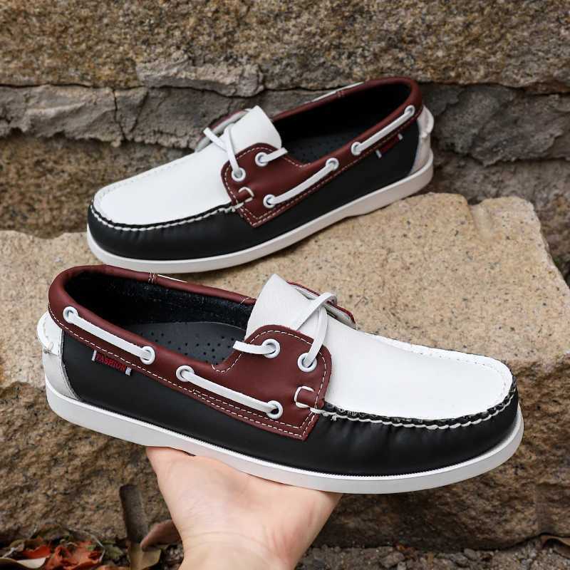 Genuine Leather Mens Causal Shoes Summer Comfy Lace-up Sneakers Shoes Luxury Brand Business Boat Shoes Mocassins Male LoafersXJ250118