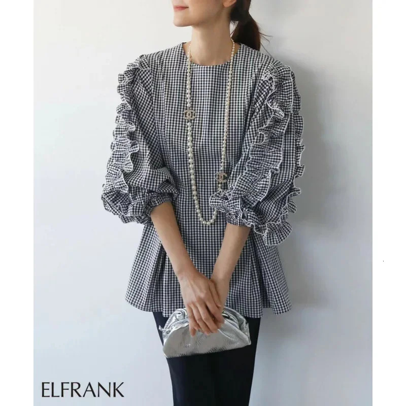 SweetLooseFitPlus Size Round Neck n Sensibility Wood Ear Long Sleeve Shirt Womens Spring Summer CrossBorder Joy 250121