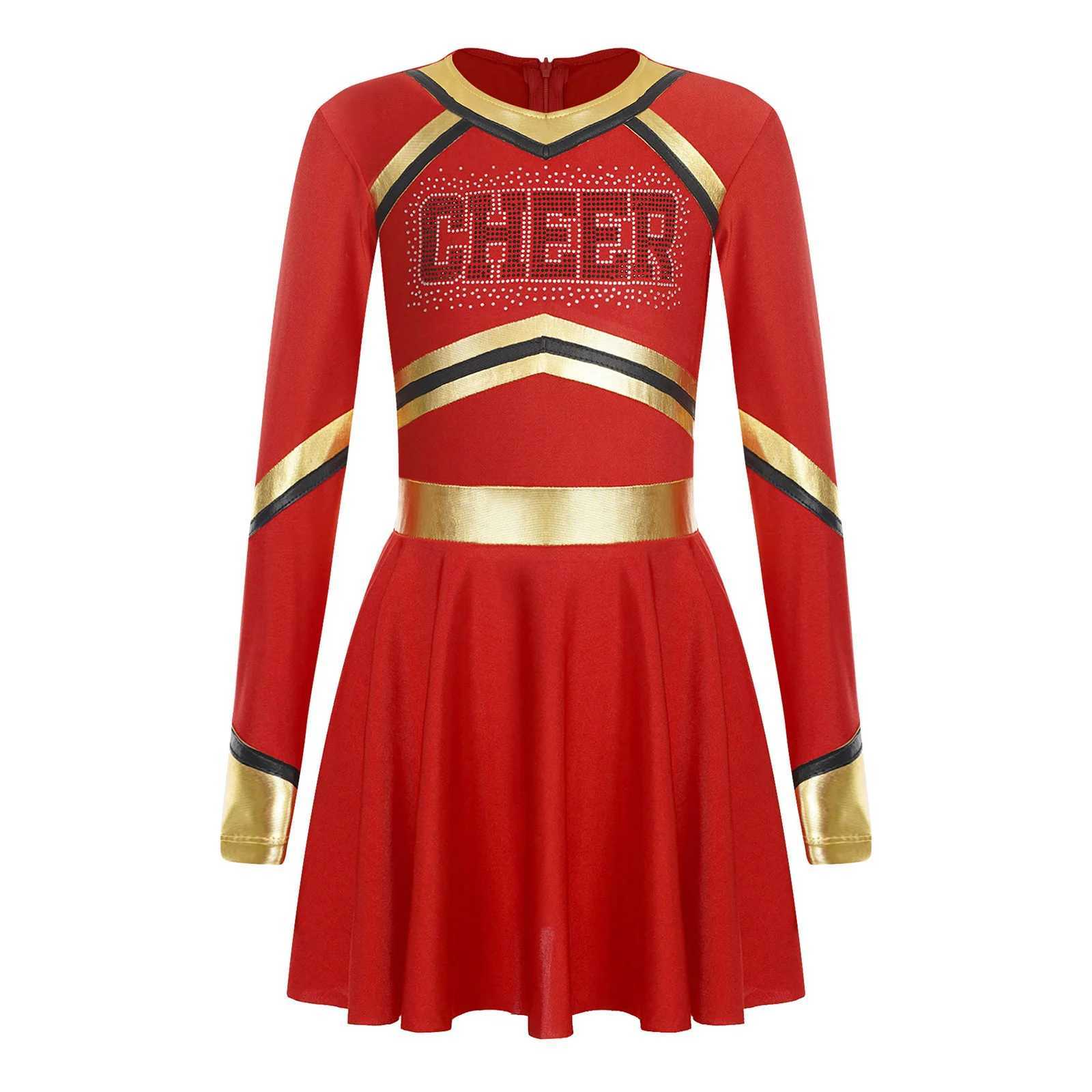 Kids Cheer Dance Dress School Girls Cheerleader Costumes Sequins Sleeveless Cheerleading Uniform Children Stage DancewearW250121