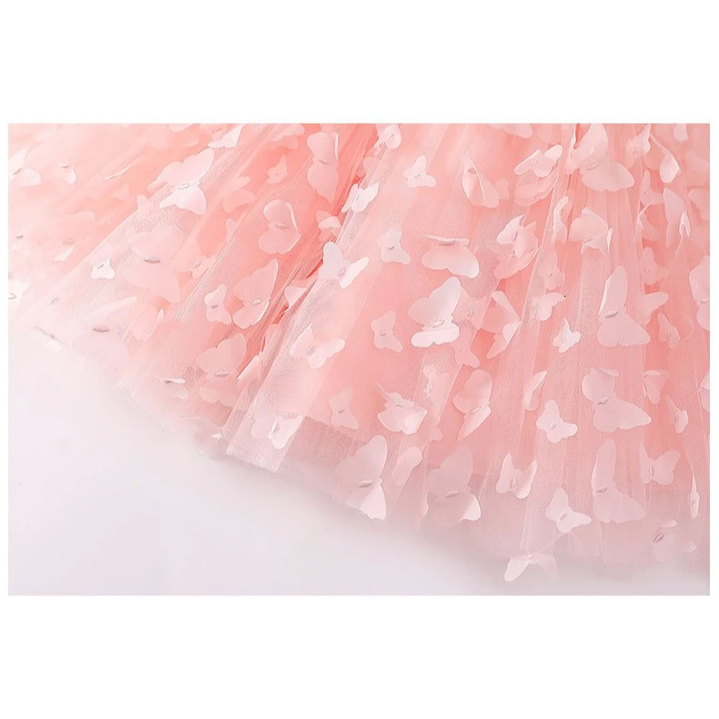 Baby Girl Dress Toddler Birthday Party Costume Long Sleeve Butterfly Sweet Princess Dresses Spring Summer Gauze Pink Midi Dress 250120