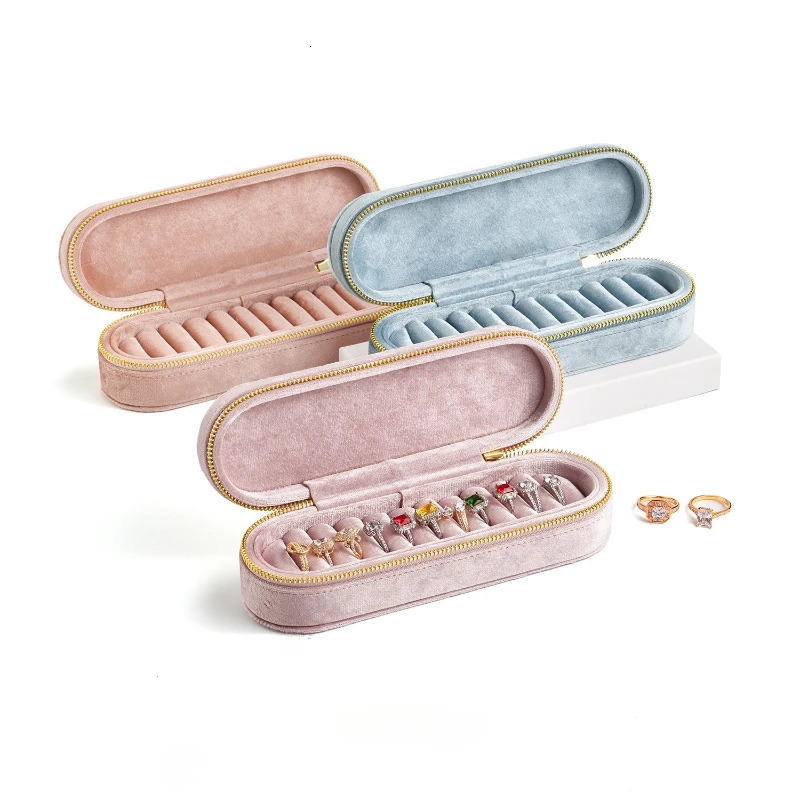 Velvet Jewelry Storage Box Ring Earrings Delicate Small Mini Simple Style Portable Zipper Box Ring Holder 250117
