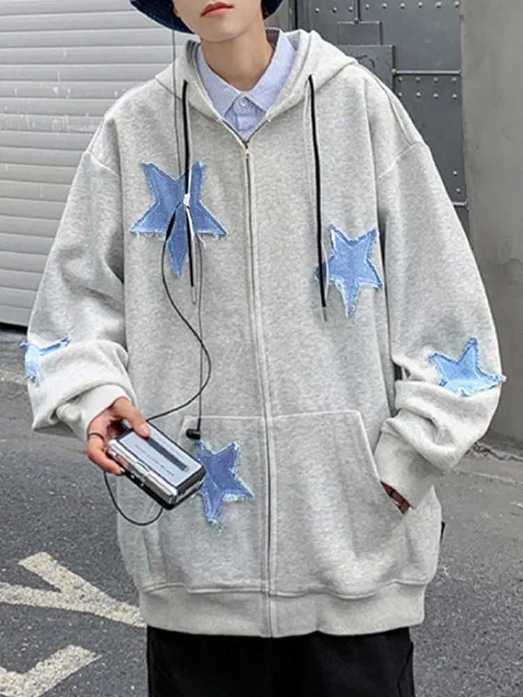 Womens Star Patch Zip Up Hoodie for women Oversized Y2k Sweatshirt Jacket E-Girl 90s Pullover Streetwear W250117