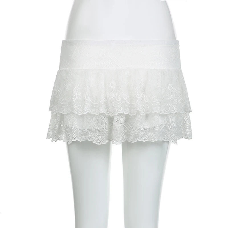 BIIKPIIK Casual Ruffles Lace Skirts Fashion Streetwear Allmatch Women Mini Sweet Bottom Clothing Vintage Outfit Sexy Y2K 250121