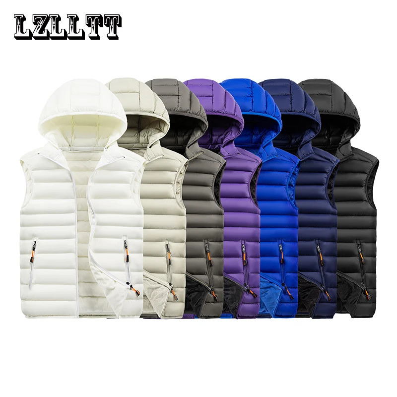 Men Autumn Casual Sleeveless Vests Jacket Mens Waistcoat Winter Fashion Waterproof Outwear Detachable Hat Vest Jackets Male 250114
