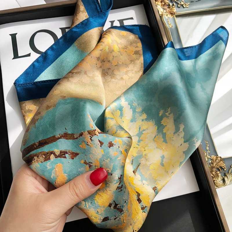 Spring/Summer Golden Tree Printed Neck Scarf Outdoor Decoration Wr Womens Breathable 70 * 70cm Silk Square Scarf W250118