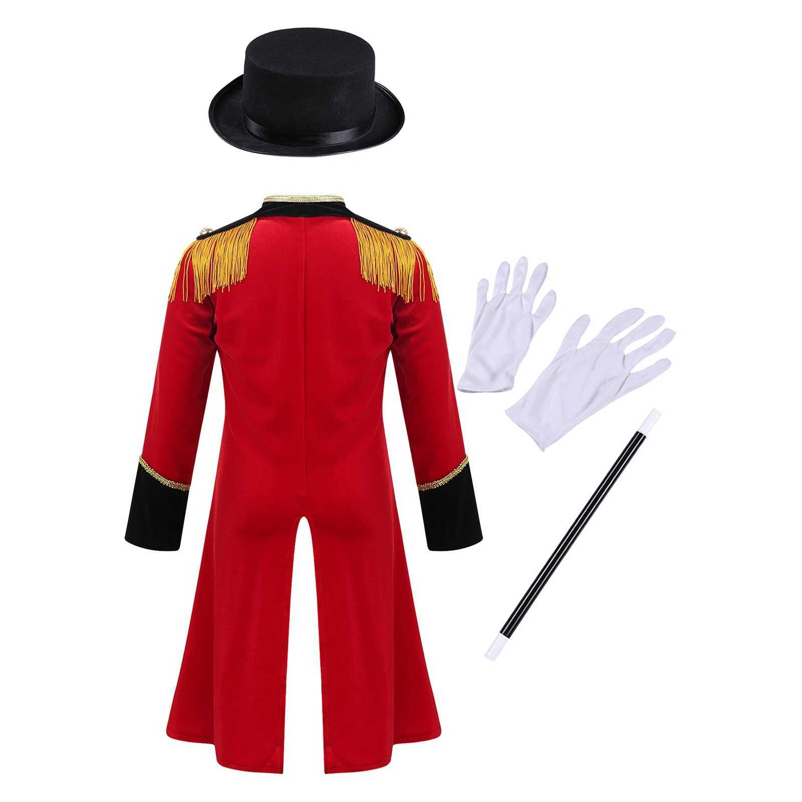 Kids Boys Circus Ringmaster Costume Long Sleeve Tassels Tailcoat Jacket with Hat Magic Wand Gloves Halloween Cosplay Outfits W250117