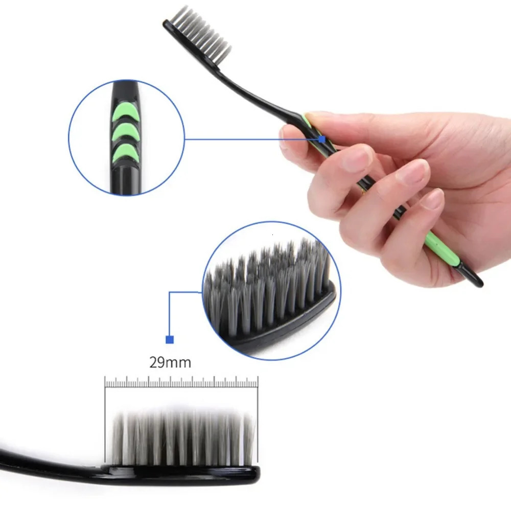 10PC Personal Environmental Bamboo Charcoal Toothbrush for Oral Health Low Carbon Medium Soft Bristle Wooden Handle 250115