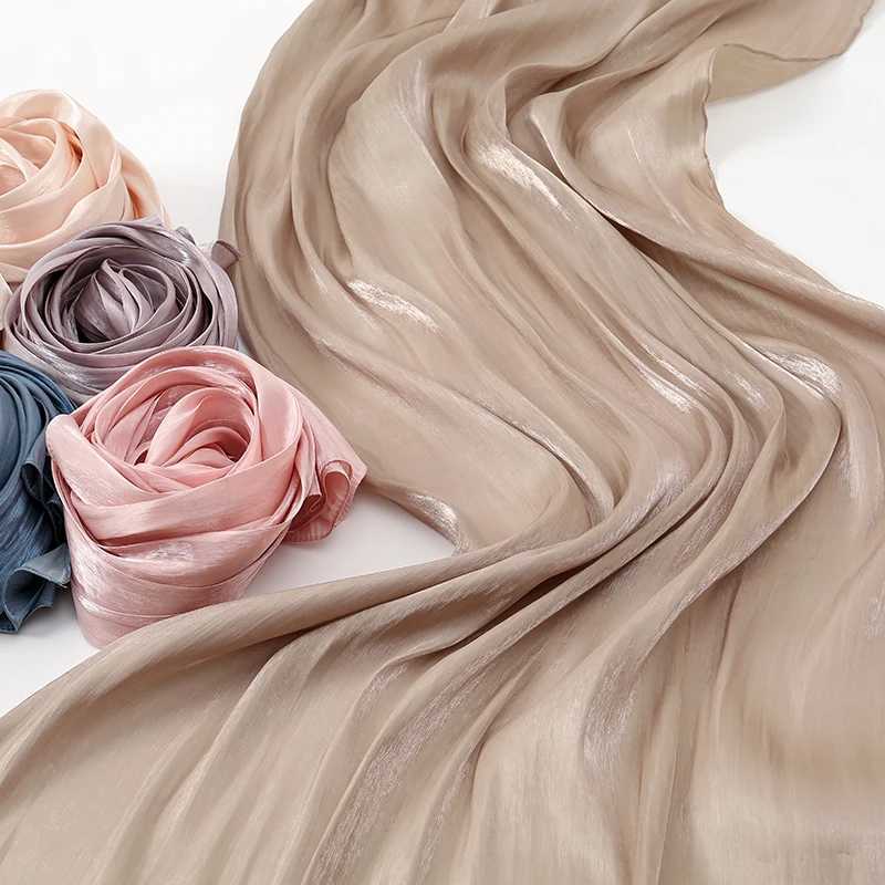 Luxury Plain Shimmer Hijab Silk Wrinkle Scarf Muslim Woman Hijab Shls Islam Woman Long Wrs Femme Headband Pure Lord W250118
