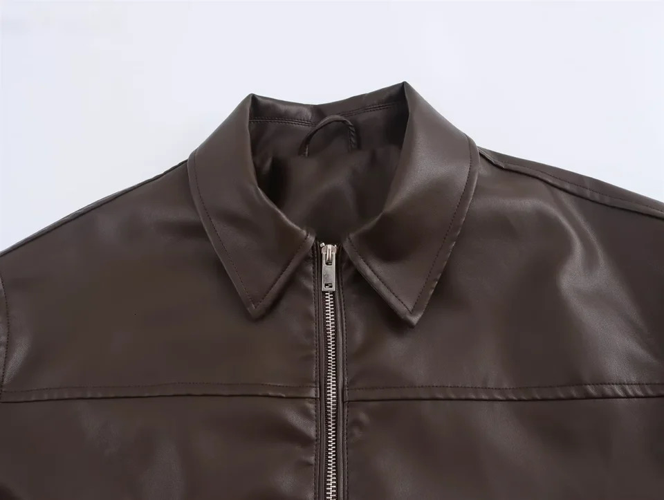 PB ZA Autumn/Winter Product Womens Mid to Long Length Leather Pilot Jacket Leather Coat 250122