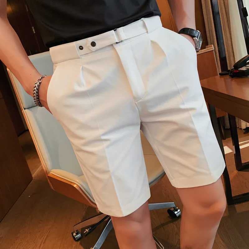 Fashion Summer Knee Length Shorts With Belt Men Clothing Business Formal Wear Slim Fit Casual Solid color Short Homme 4 Colors W250117