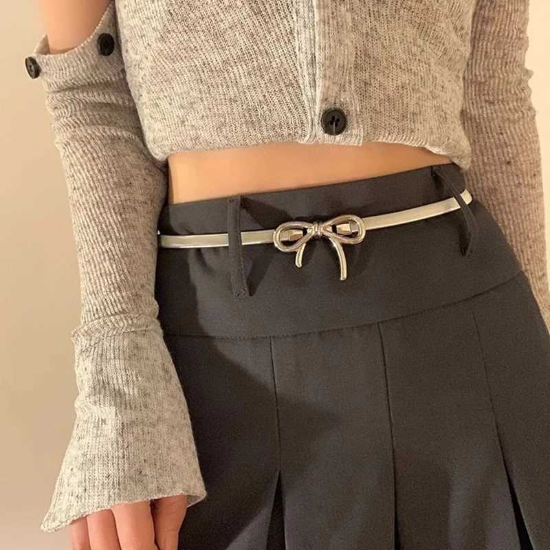 Ladies Elastic Metal Bowknot Y2K Girls Belt Women Narrow Female Elegant Waistband Waist Decorate For Dress W250120