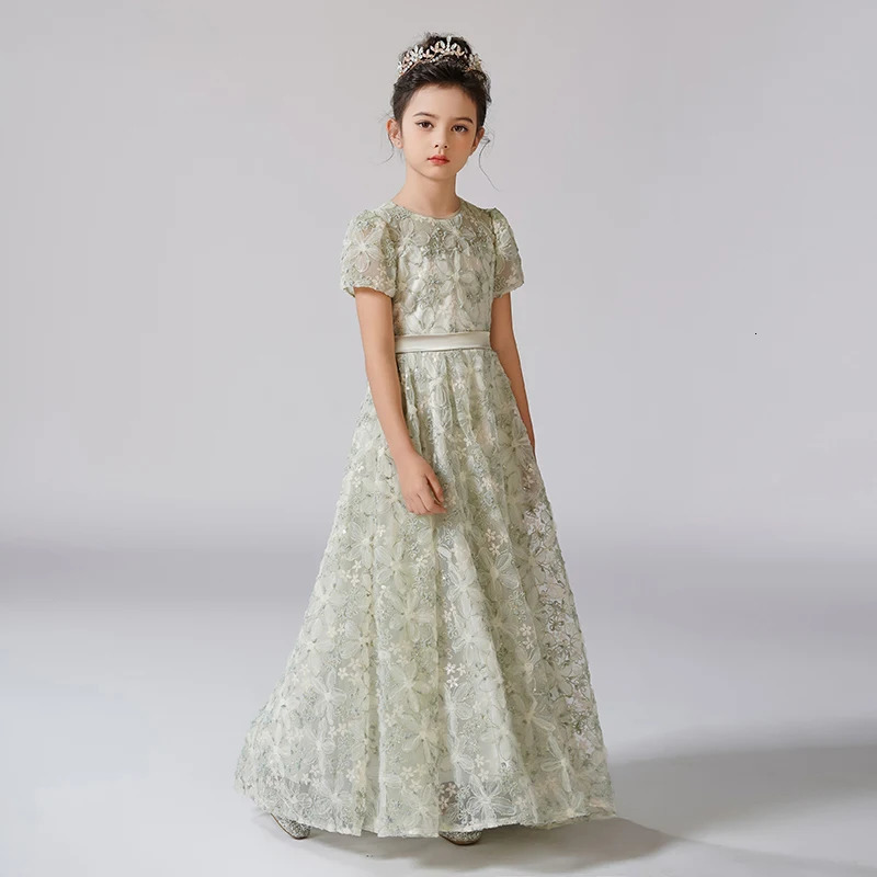 Dideyttawl Customized Dress For Girl Rhinestone Flower Lace Dresses Puff Sleeves Kids Birthday Formal Princess Gowns 250117