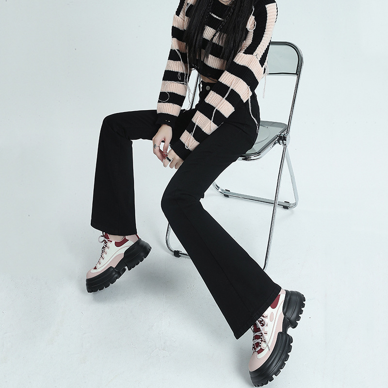 New hot-selling black micro-pull jeans women's autumn new high-waisted elastic high-looking thin small horseshoe pants