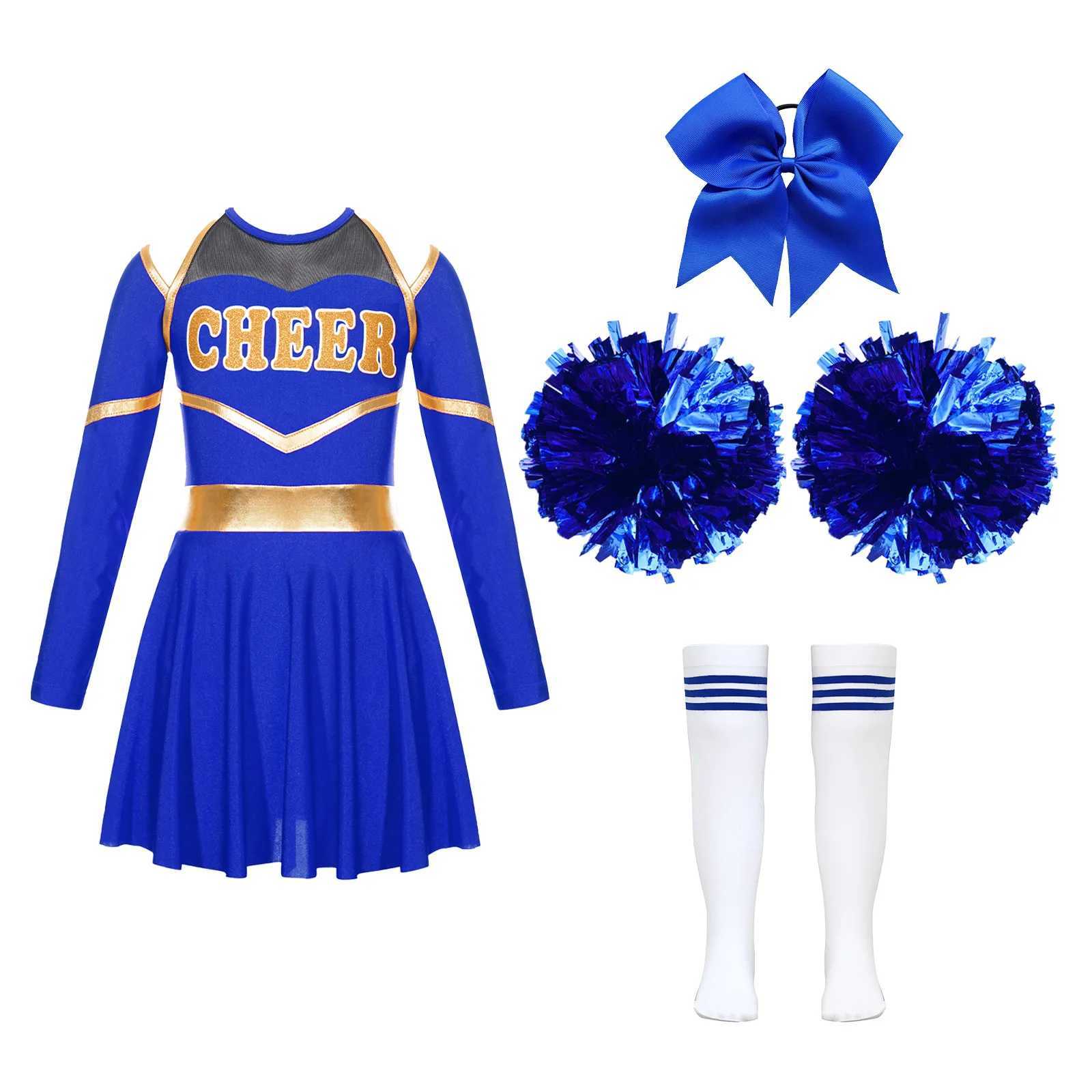 Kids Girls Cheerleading Uniform Dress With Flower Balls Sets Cheerleader Costumes Children Cheering Team Dance Outfits DancewearW250121