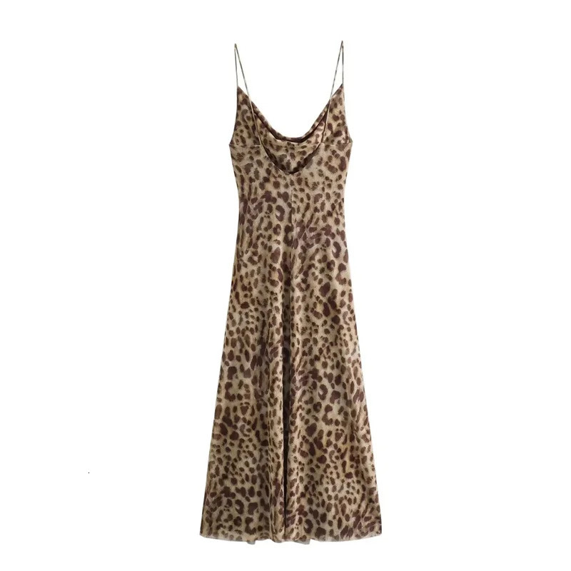 TRAF Leopard Print Long Dress Women Tulle Backless Slip Dress Women Summer Sexy Holiday Dresses Vintage Midi Party Dresses 250122