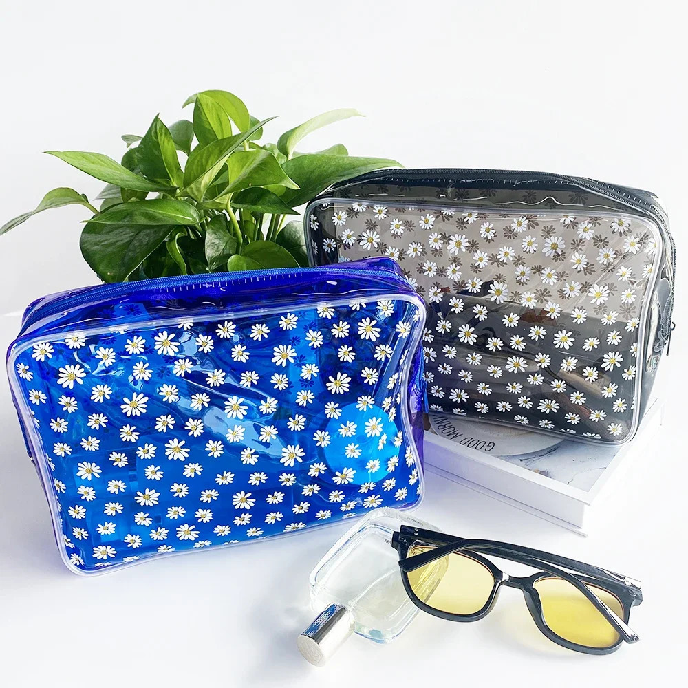 Daisy Makeup Bag Clear Portable Daisy Makeup Bag Transparent Waterproof Woman Toilet Bag Durable Cosmetic Bag Makeup Bags250114