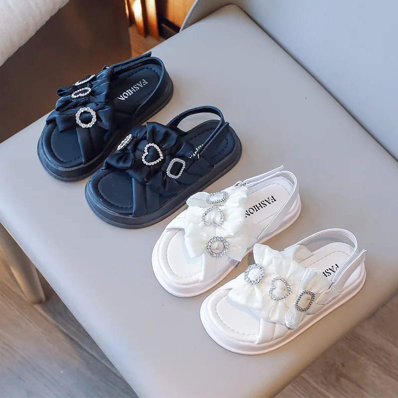 Child Sandals for Girls Rhinestone Bow Flat with Kids Shoes Princess Girls Sandal Children Summer Shoes for Sandy Beach 250117