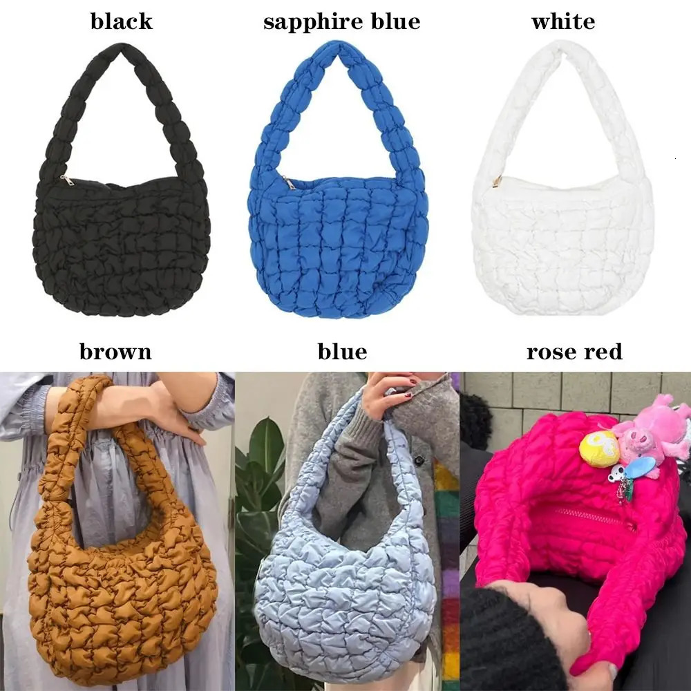 Fashion Girls Handbag Plaid Hobo Bag Space Cotton Padded Cloud Bag Down Cotton Shoulder Bag Versatile Shoulder Bag 250113