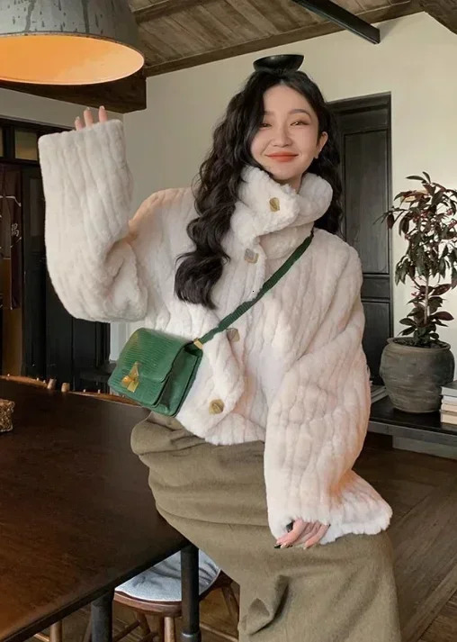 Vintage Cropped Stand Neck Loose Casual Jacket Japanese Streetwear Fashion Fluffy Coats Y2k Aesthetic Grunge Women Chaqueta Coat 250118