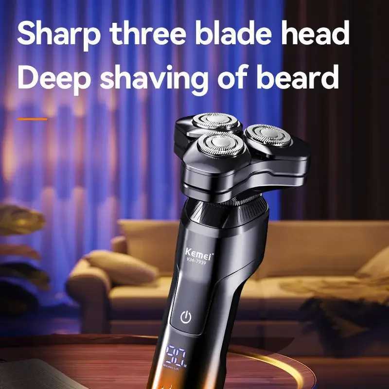 Kemei mens electric shaver for wet and dry beard electric shaver for charging LCD display screenW250117