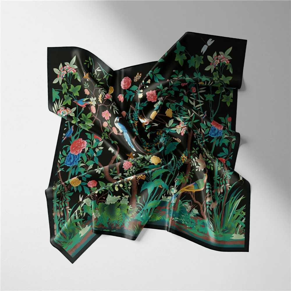 53cm Brand Square Scarf for Women 2024 Design Flower and Bird Silk Womens Scarf Bandana Luxury Headband Collar W250118