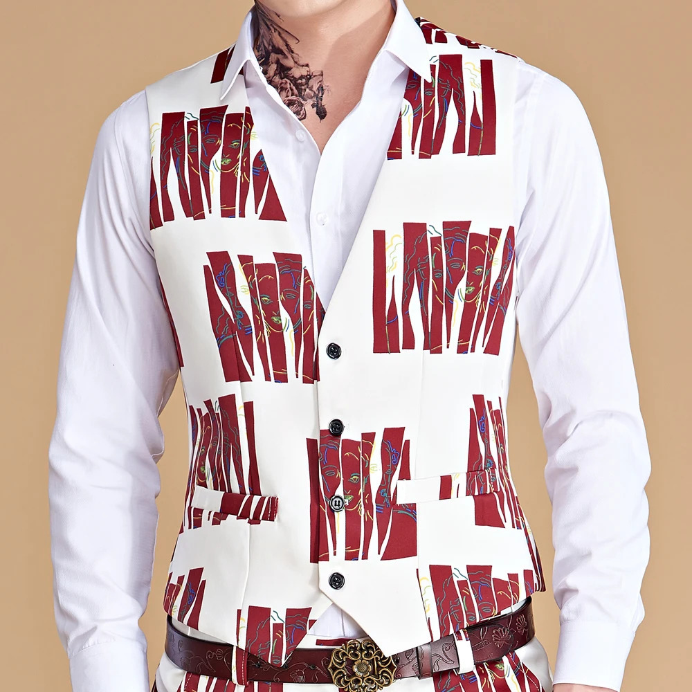 Mens Printing Suit Vest Fashion Casual High Quality Single Breasted Slim Large Size Business Waistcoat Man 250114Z