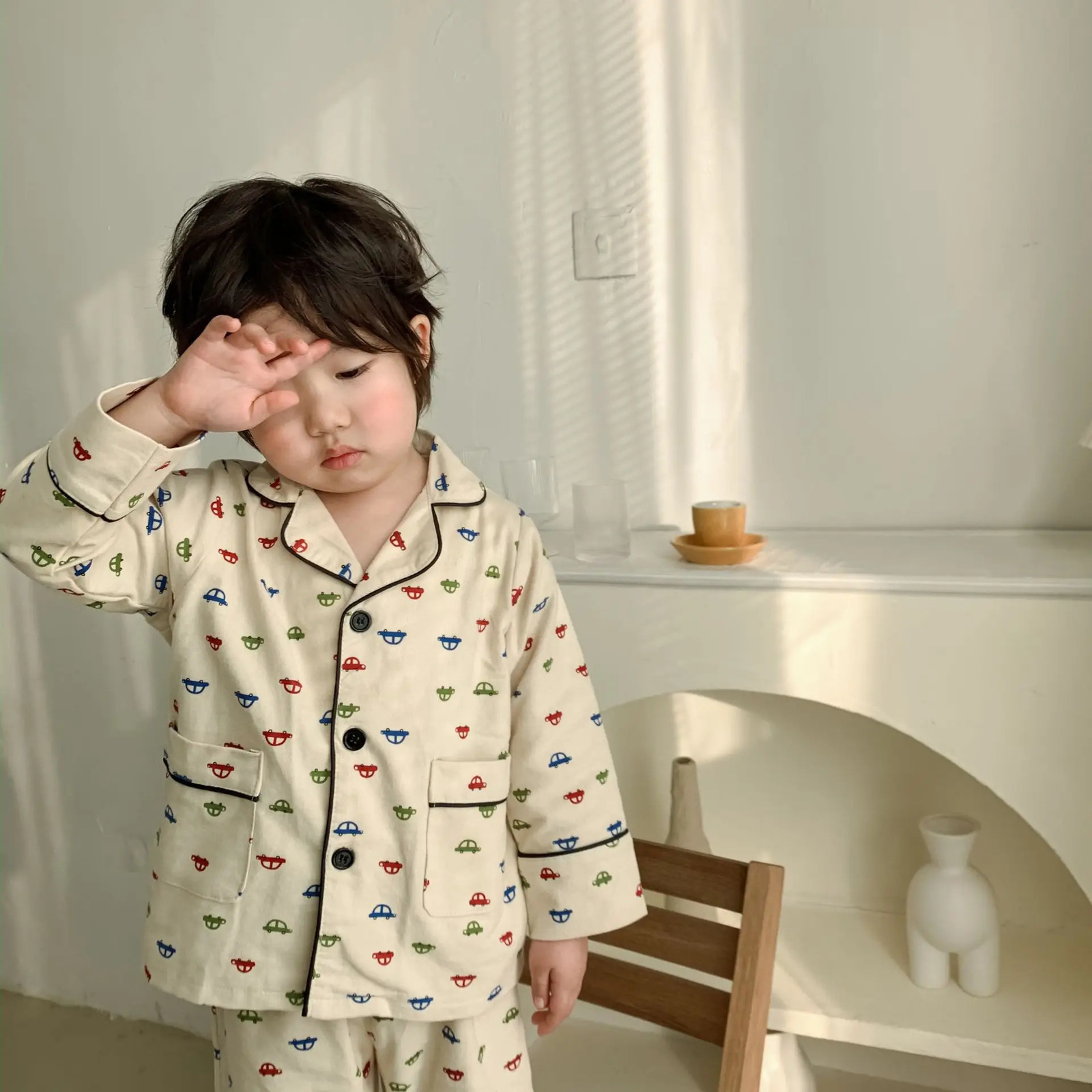 Korean Spring Autumn Childrens Boys 2PCS Pajamas Set Pure Cotton Brushed Cartoon Topspants Suit Kids Baby Boys Homewears 250121