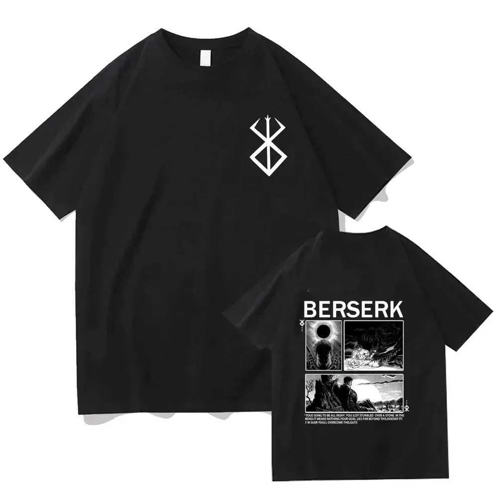 Hip Hop Streetwear Men T-shirt Anime Berserk Guts Print T Shirt 00% Cotton Tee Unisex Oversized Casual Women Tshirt Y2K Clothes W250117