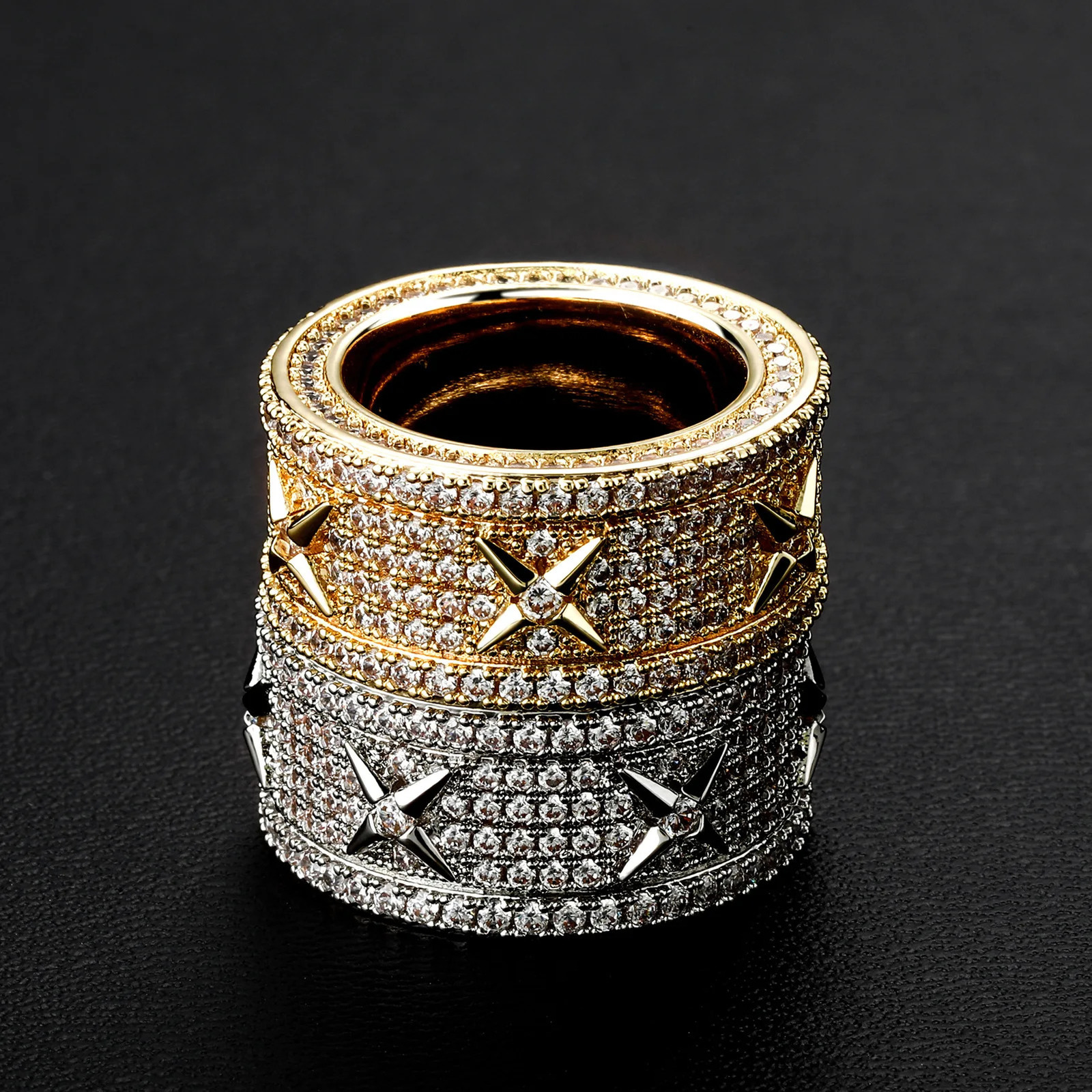 Fashion Iced Out Jewelry Vintage Personalized Four Star Full Zircon Copper Brass Wedding Band Ring Mens Women Hip Hop Rock Rings 250117