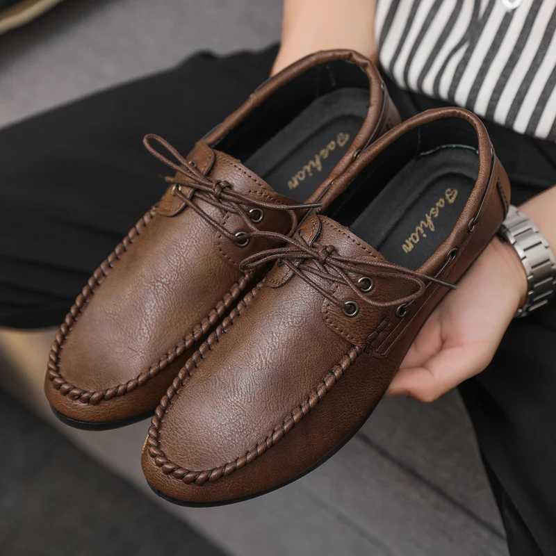 Shoes Men New Leather Loafers Comfortable High Quality Boat Shoes with Soft Bottom Lace Up Driving Shoes Elegant Man Dress ShoesXJ250118