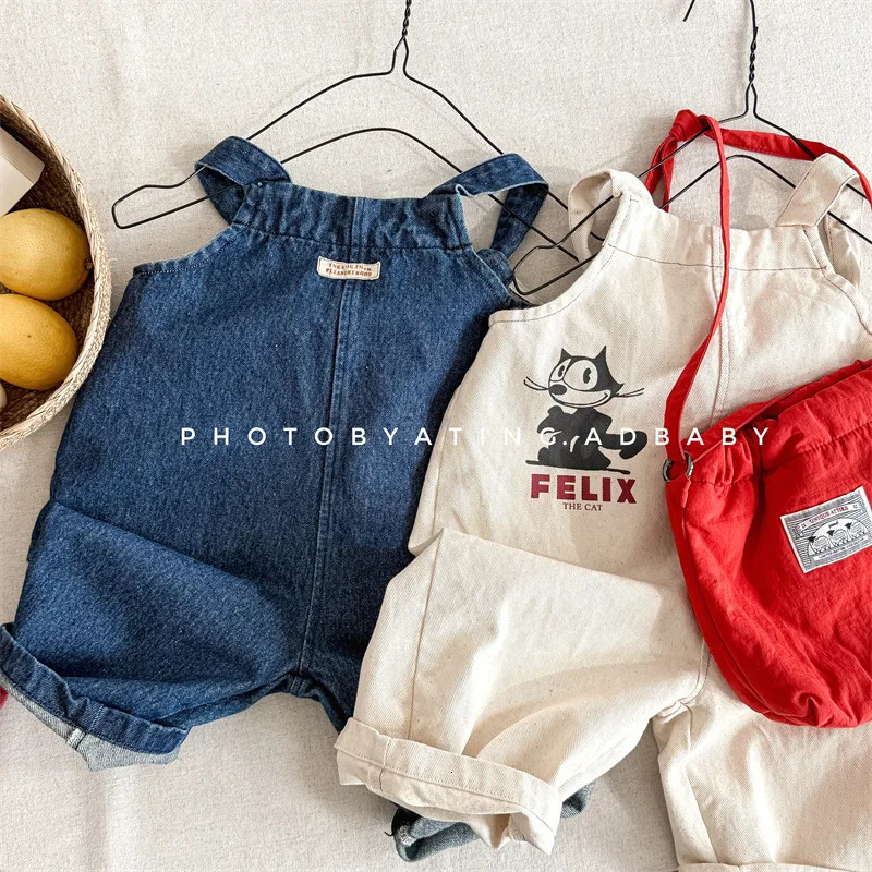 Spring Children Loose Overalls Cotton Baby Girls Cartoon Print Strap Pants Boys Wide Leg Kids Casual Trousers 250117