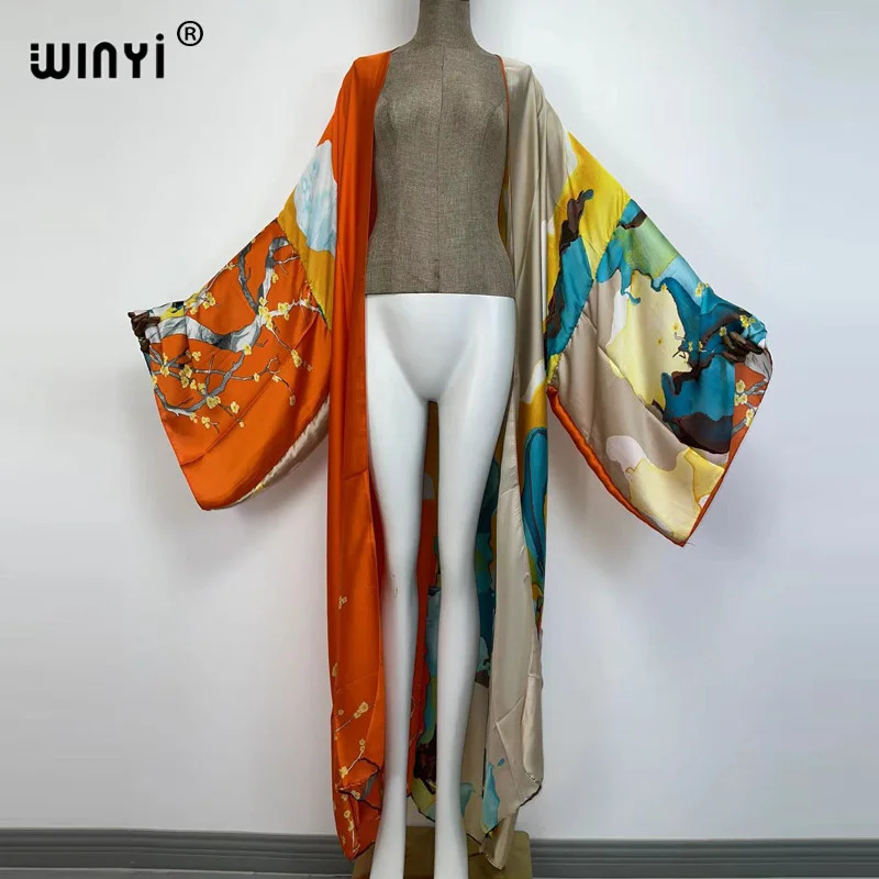 Kimonos verano Women sukienka Print Long Sleeve Cardigan Female Blouse Loose Casual beach Cover Up boho dress party kaftan 250121