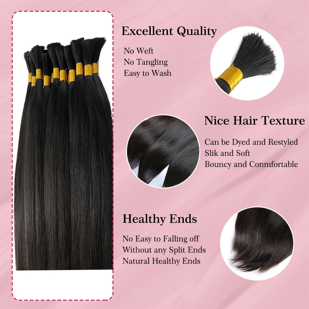 Ali Queen Hair Straight Bulk Hair Bundles braids hair extensions 12-26in No Weft Hair Weaving human hair bundles 100g 250121