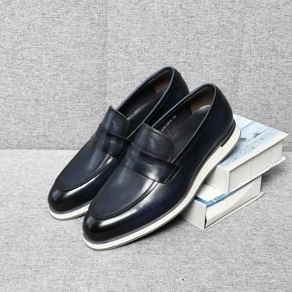 Classy Mens Casual Business Shoes Genuine Cow Leather and Flat Penny Loafers Spring/Autumn Sneakers Blue Black Size 38 To 46XJ250118