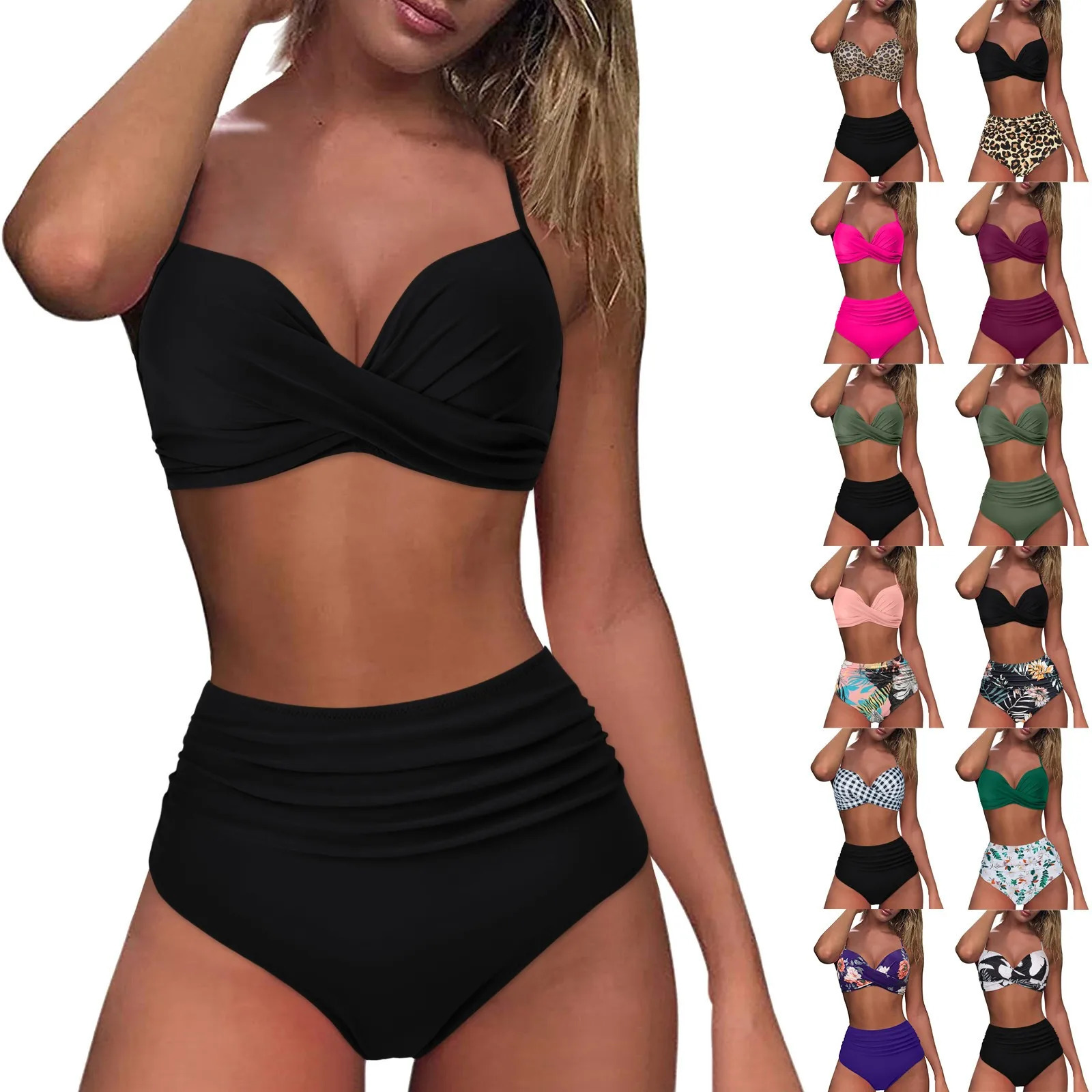 High Waist Bikini Woman Swimsuit Women Swimwear Bathing Suit Padded Push Up Ruched Set 250120