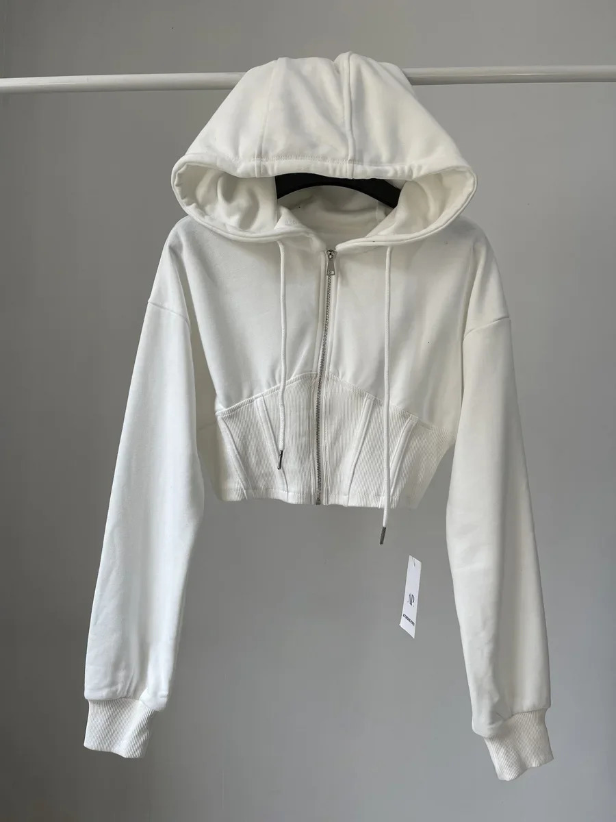 Crop Tops Fashion Hoodies for Women Ropa Mujer Slim Waist Folds Zipper Y2k Jackets Casual Korean Vintage Sweatshirts Coat 250109