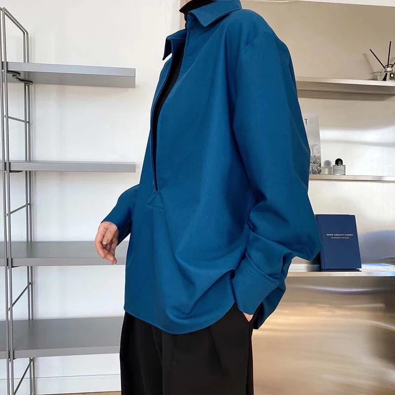 MEXZT Elegant Vintage Blouses Women Chic Long Sleeve V Neck Tops Office White Loose No Buttons Shirts Harajuku Outerwear Clothes 250122