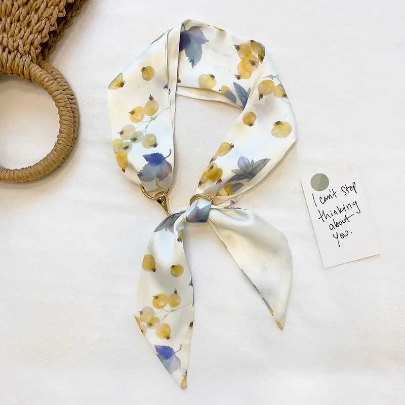 Long Skinny Hair Scarf For Women Fashion Fruit Print Kerchief Cute Headband Silk Satin Neck Scarfs 7*130cm Band Bag Scarves 2023 W250118