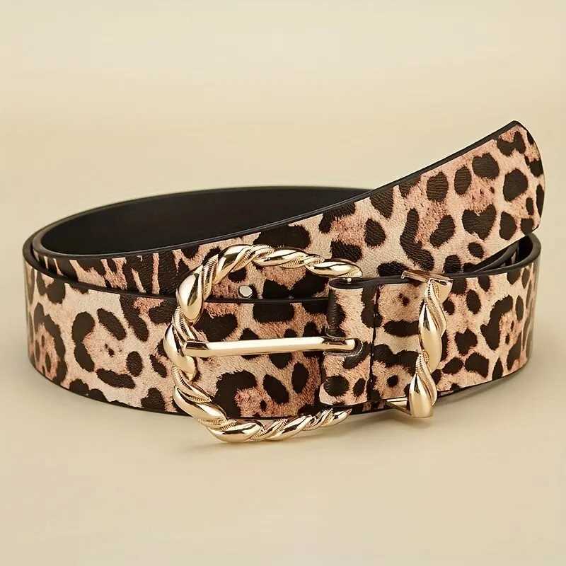 1 new womens belt retro leopard print belt trend gold alloy buckle belt PU belt womens belt W250120
