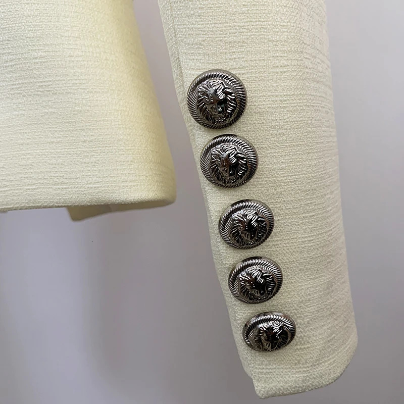 HIGH STREET est Classic ner Blazer Womens Lion Buttons Double Breasted Slim Fit Textured Pastel yellow 250120