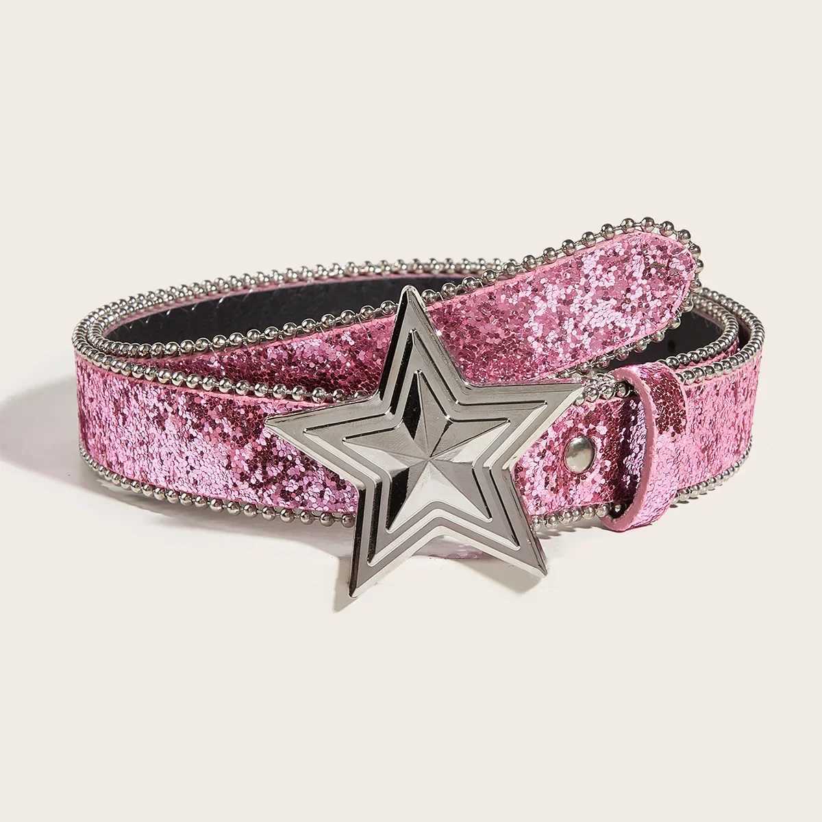 Womens Star Buckle Belt Y2k Rhinestone Moon Luxury Bling Sequin Punk Metal Buckle Belt Fashion Waistband Jeans Pants Party Belt W250120