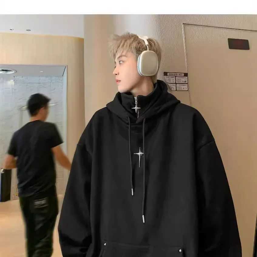 Two piece Illusionpolo/Turtle Neck Sweatshirt Mens Hoodie Spring and Autumn American Style Trendy High end Fashion Versati W250117